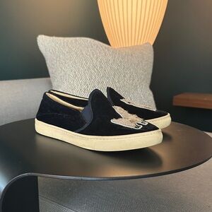 Soludos Black and Cream Slip-On Sneakers